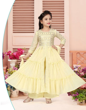 Light Yellow Embroidered Anarkali Set with Dupatta
