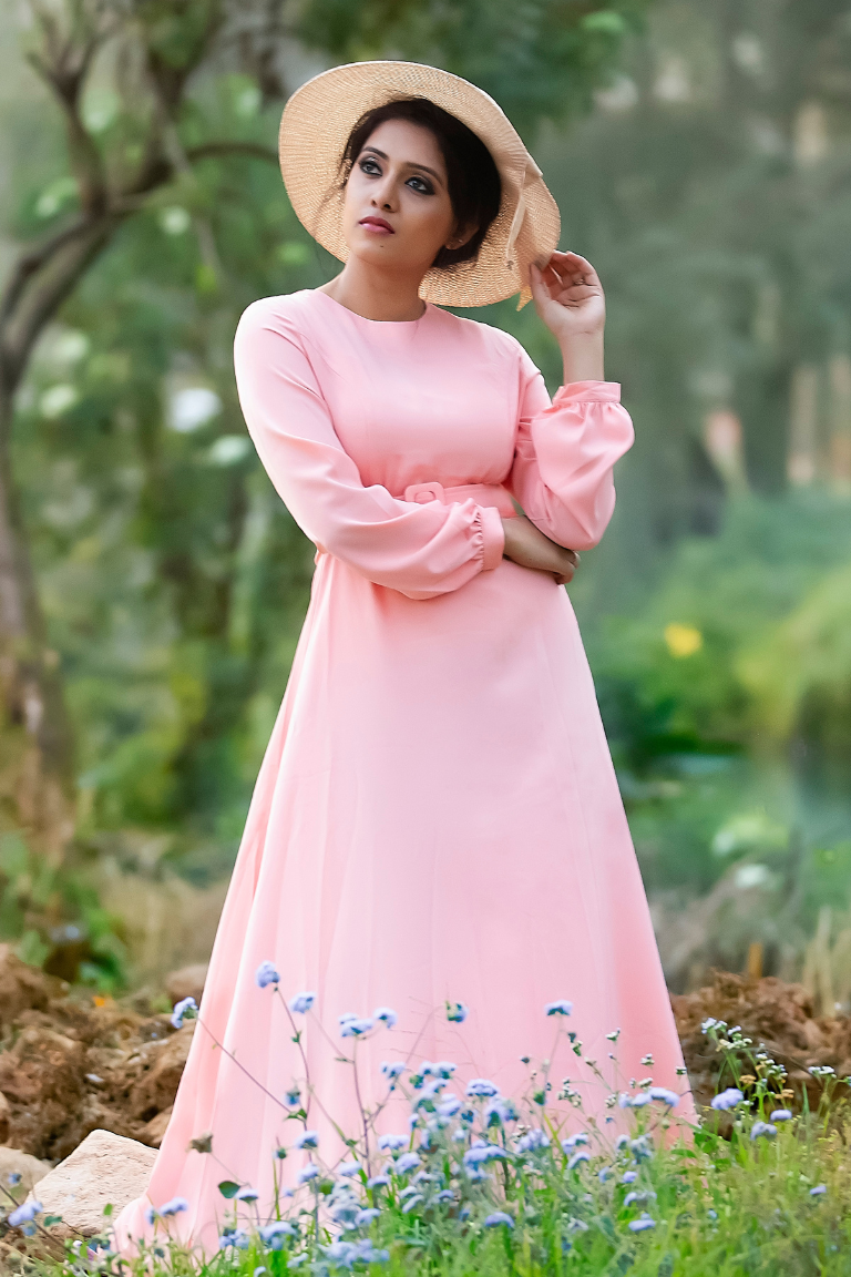 Blush pastel pink hue Serenity Belted Flare Dress - Inayah Fashion