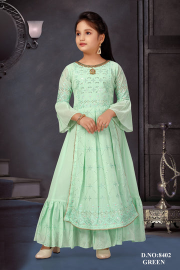 Elegant Mint Green Embroidered Anarkali Set for Girls