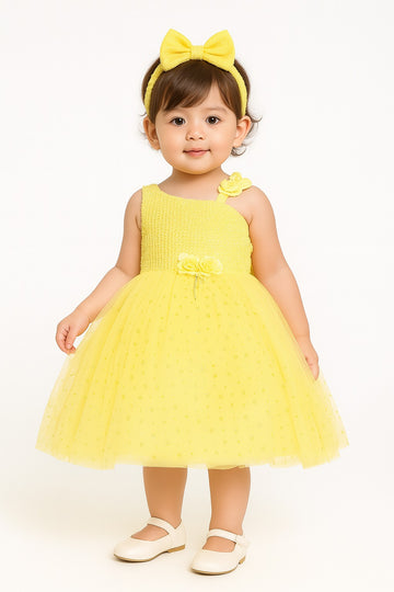 Sunshine Yellow One-Shoulder Party Dress for Girls