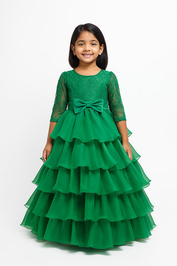 Emerald Elegance Gown – Royal Charm for Your Little Princess