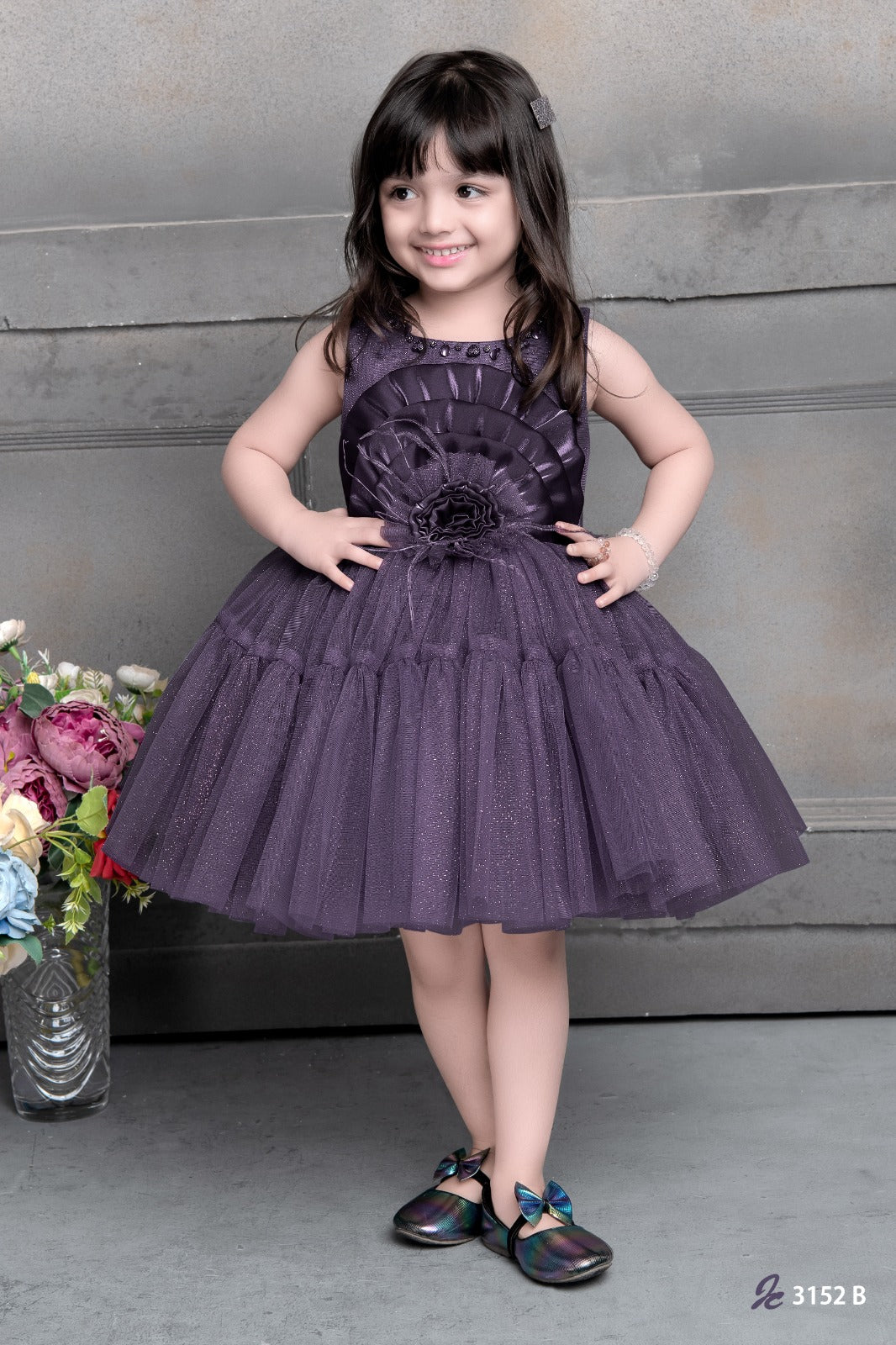 Elegant Multi Layered Party wear Applique Sleeveless Party Dress - Inayah Fashion
