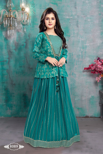 Regal Teal Embroidered Peplum Gown with Dupatta