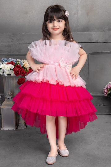 Premium Designer Ruffle Tulle High-Low Party Dress for Girls