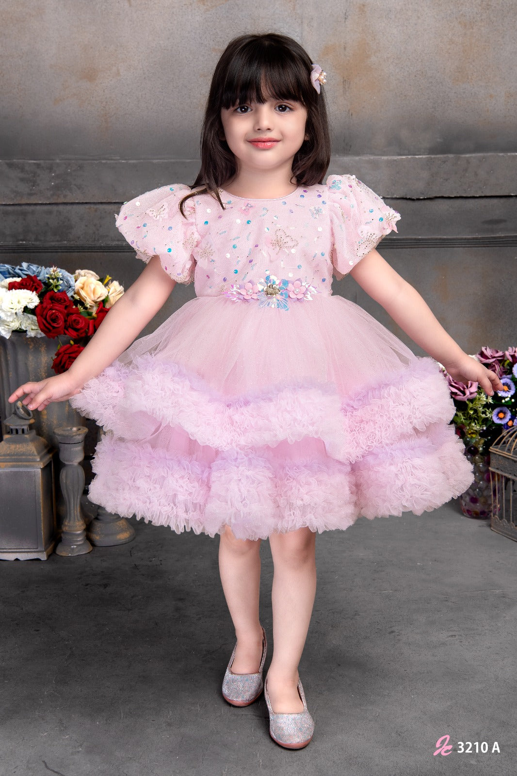 Elegant Multi Layered Party wear Applique Sleeveless Party Dress - Inayah Fashion