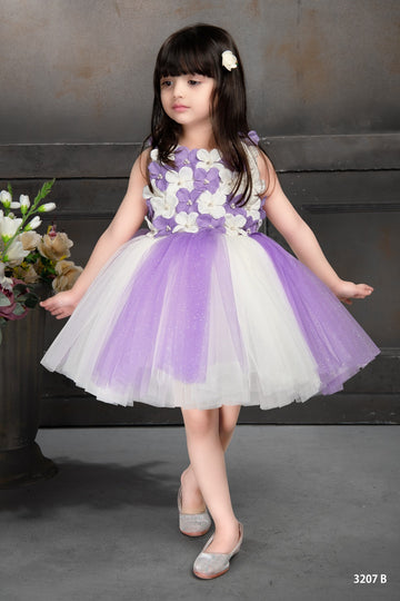 Lavender & White Flower Appliqué Party Dress for Girls - Inayah Fashion