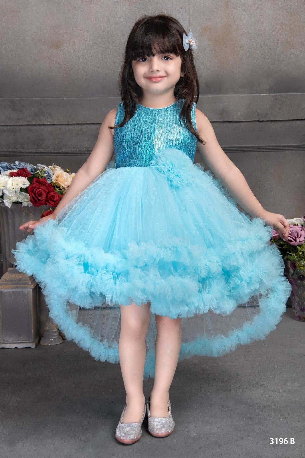 Elegant Multi Layered Party wear Applique Sleeveless Party Dress - Inayah Fashion
