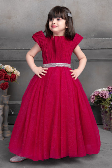 Rani Pink Party Occassion Floral Applique Layered Dress