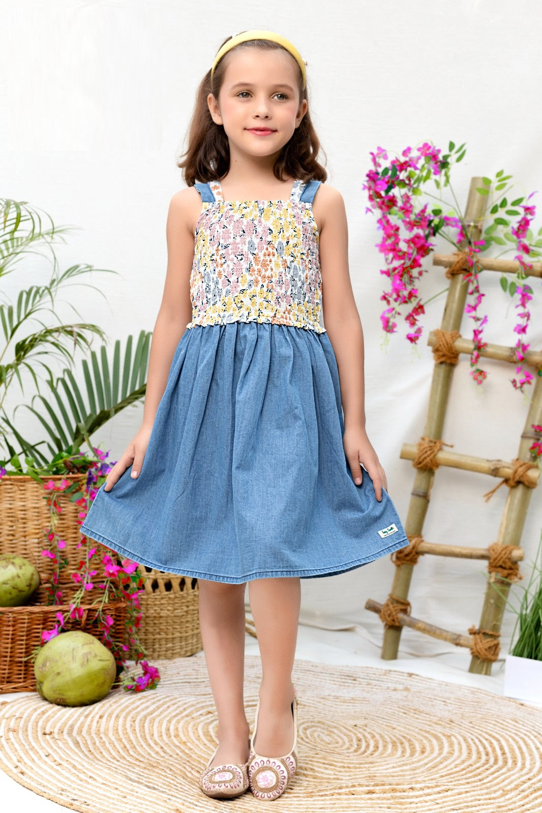 Sunshine & Bloom Dress - a celebration of Sunny Meadow Embroidered Denim Dress - Inayah Fashion