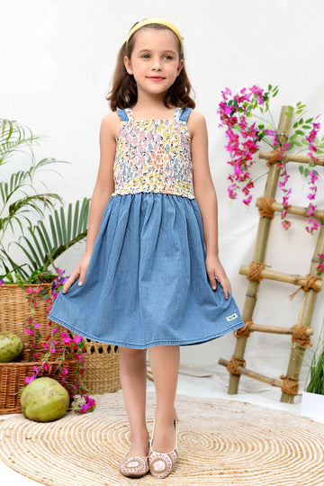Sunshine & Bloom Dress - a celebration of Sunny Meadow Embroidered Denim Dress - Inayah Fashion