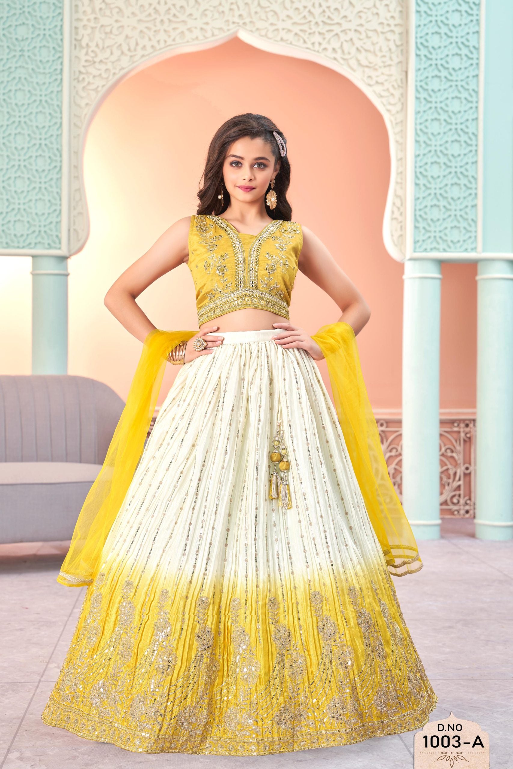 Sunshine Yellow Ivory Designer Lehenga Set - Main Image