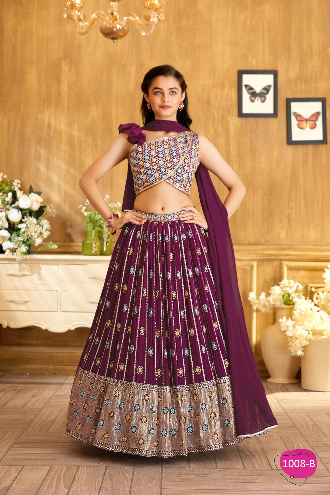 Regal Purple Embroidered Lehenga Choli Set for Girls - Inayah Fashion