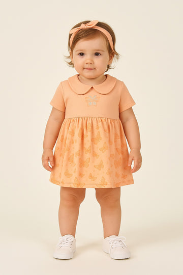 Butterfly Dreams Baby Girl Cotton Frock with Peter Pan Collar – Embroidered Bodice