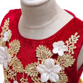 Charming Red and Yellow Party Gown for Girls with 3D Floral Applique and Net Flare - Inayah Fashion