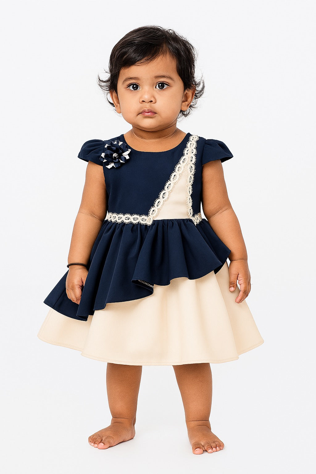 Elegant Navy Blue Short Sleeve Party Wear Dress - Inayah Fashion