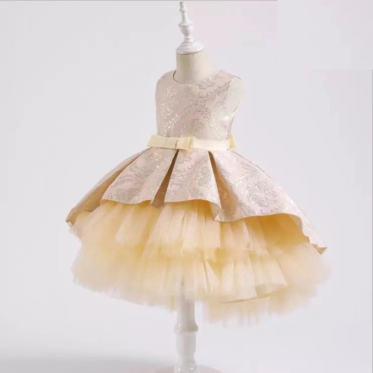 Elegant Champagne Layered Party Dress for Girls - Inayah Fashion