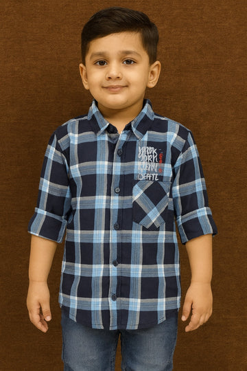 Boys Navy Blue Checked Full Sleeve Shirt Stylish Casual and Party Wear Shirt