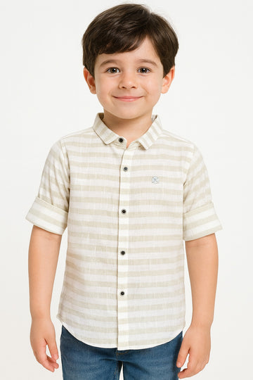 Beige Striped Half Sleeve Shirt Stylish Casual and Party Wear Shirt
