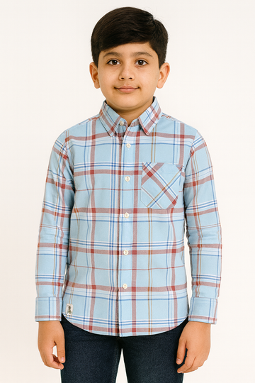 Light Blue Checked Full Sleeve Shirt Stylish Casual and Party Wear Shirt