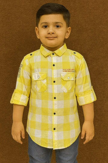 Yellow Checked Full Sleeve Shirt Stylish Casual and Party Wear Shirt for Kids