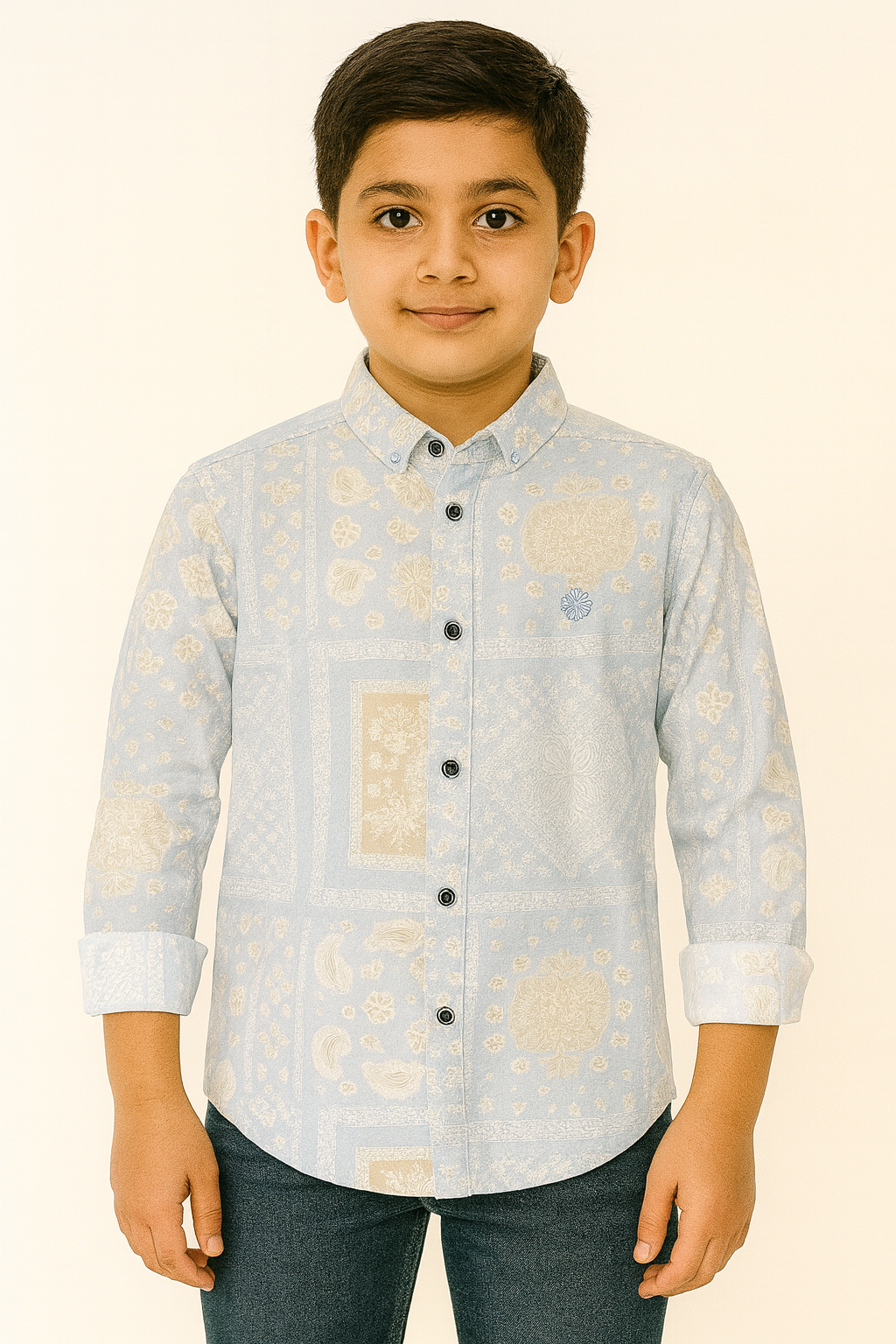 Light Blue Printed Full Sleeve Casual Shirt - Inayah Fashion