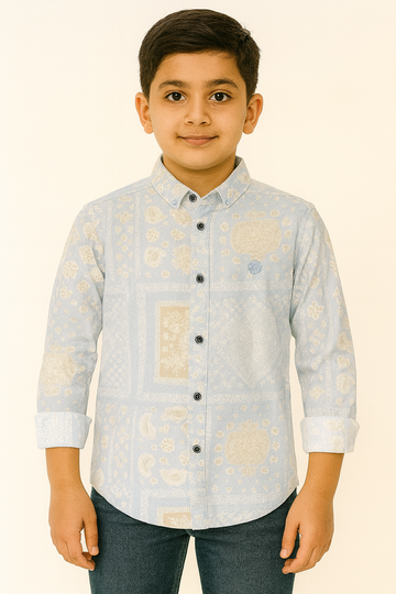 Light Blue Printed Full Sleeve Casual Shirt