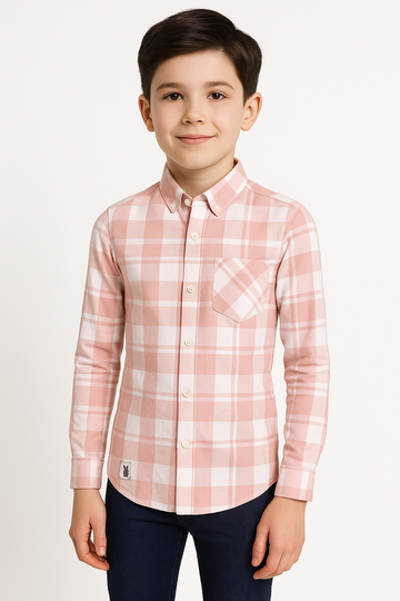 Pink & White Checked Full Sleeve Shirt
