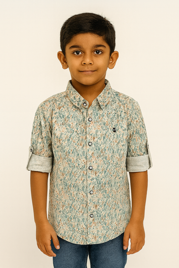 Mint Green Abstract Printed Cotton Shirt for Boys