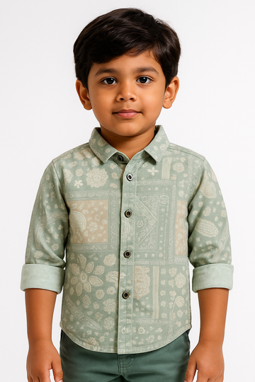 Boys Green Full Sleeve Shirt Stylish Casual and Party Wear Shirt