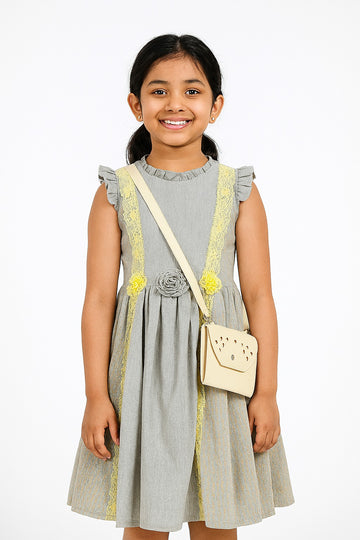 Ash Paisley Garden Embroidered Dress With Long Bag