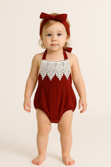 Beautiful Brown Floral Applique Lace Baba Suit