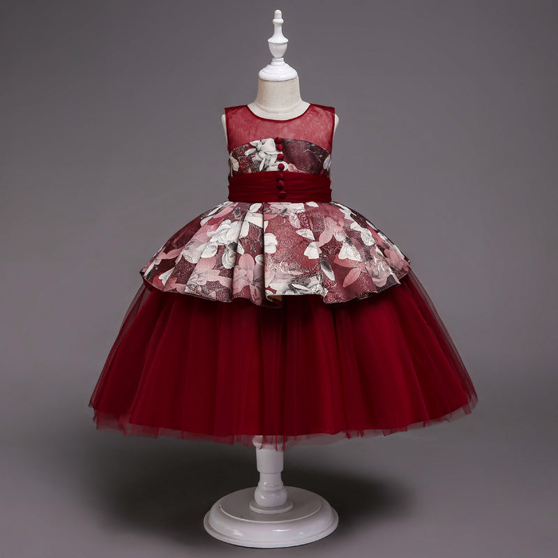 Maroon Floral Layered Party Dress for Girls with Net Skirt - Inayah Fashion