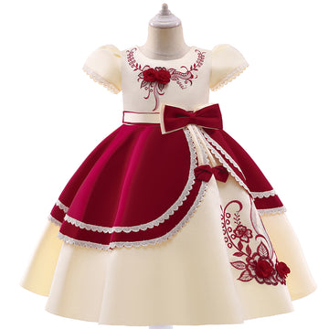 Cream & Maroon Embroidered Party Dress – Elegant Floral Design