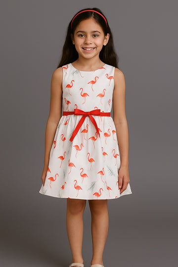 Trendy Aqua White -Orange Floral Print Flower Party Dress