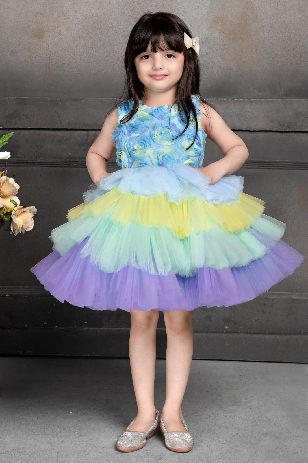 Elegant Multi Layered Party wear Applique Sleeveless Party Dress - Inayah Fashion