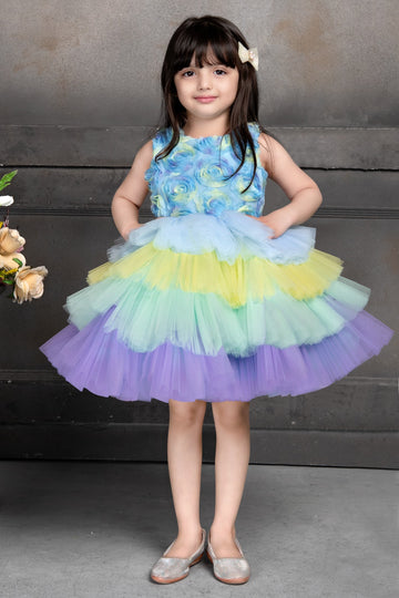 Elegant Multi Layered Party wear Applique Sleeveless Party Dress - Inayah Fashion