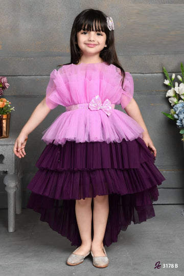 Elegant Party Occassion Multi Colour Layered Dual Tone Tulle Layered Gown