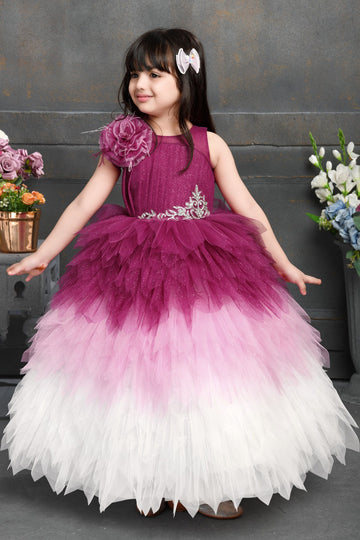 Radiant Ombre Flower Gown Layered Ombre Feather Gown