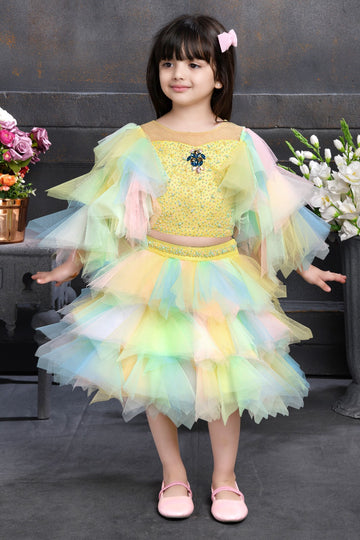 Elegant Multi Layered Party wear Applique Sleeve Party Dress - Inayah Fashion