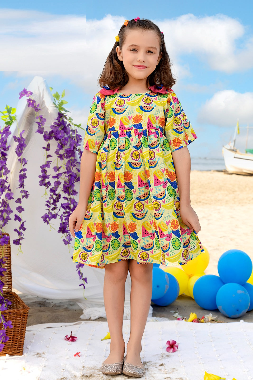 Sunny Citrus Whirl Kids Summer Dress - Inayah Fashion