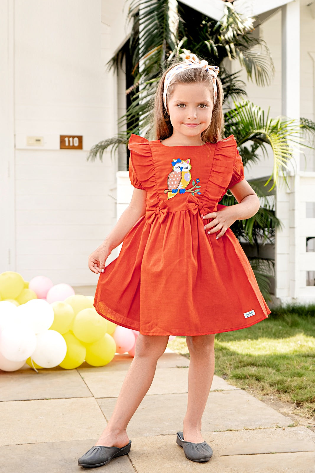Sunny Hoot Casual Puff-Sleeve Dress for Girls - Inayah Fashion