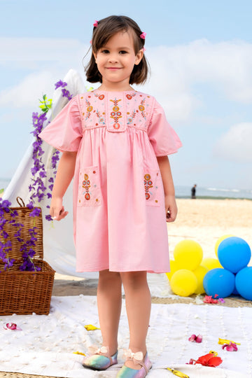 Sunny Blossom Embroidered Toddler Dress Perfect for those who love a touch of nostalgia paired with a floral flair - Inayah Fashion