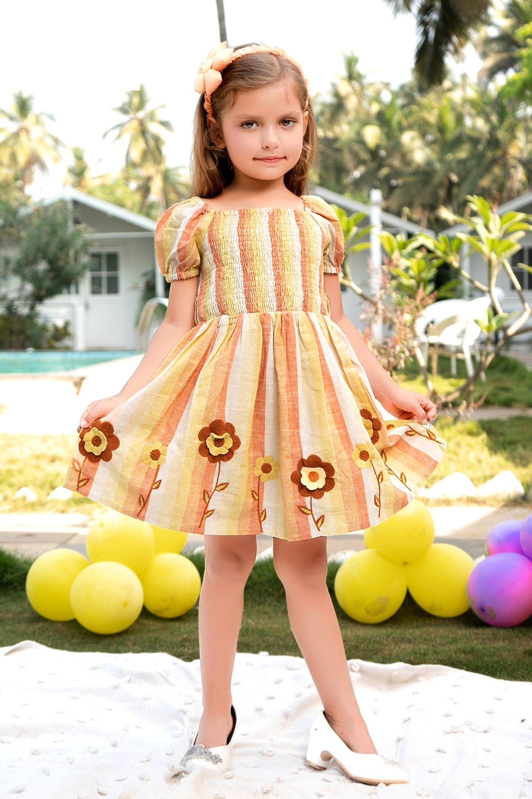 Sunny Hoot Casual Puff-Sleeve Dress for Girls - Inayah Fashion