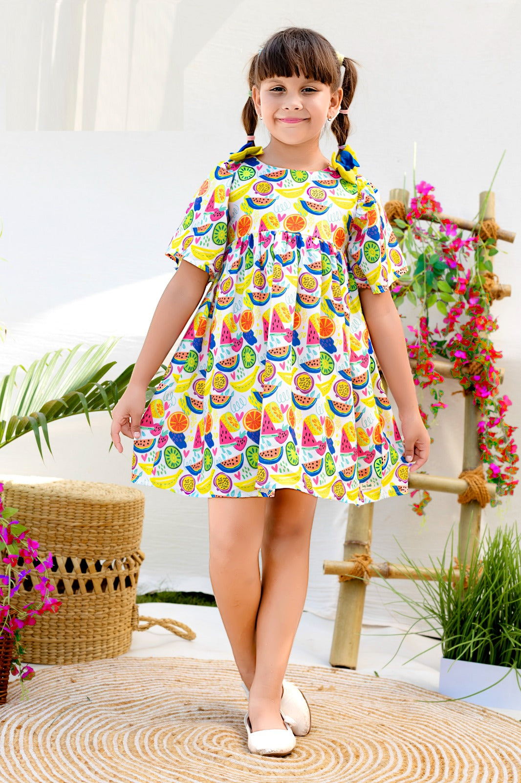 Sunny Citrus Whirl Kids Summer Dress - Inayah Fashion