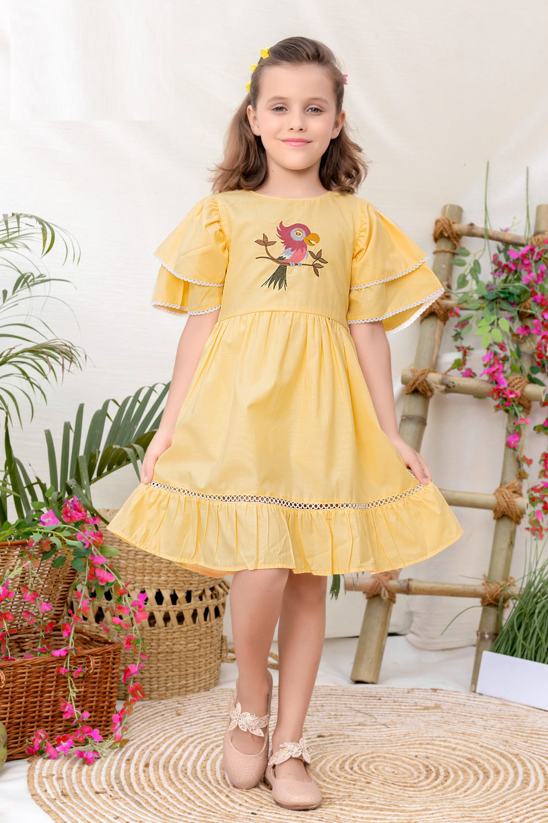 Sunny Bird Embroidered Frock - Inayah Fashion