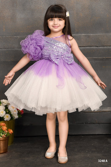 Lavender Glimmer One-Shoulder Tutu Dress - Inayah Fashion