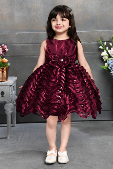 Red Rosette Patterned Ball Dress for Girls