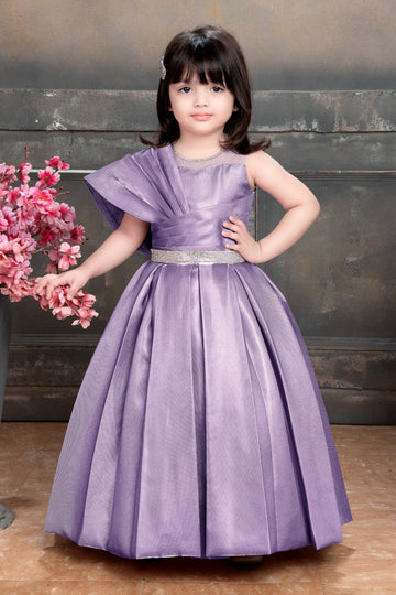 Enchanting Lavender Elegance One-Shoulder Satin Gown for Little Girls
