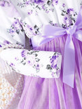 Lavender Floral Print Long-Sleeve Dress with Tulle Skirt for Girls - Inayah Fashion