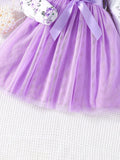 Lavender Floral Print Long-Sleeve Dress with Tulle Skirt for Girls - Inayah Fashion